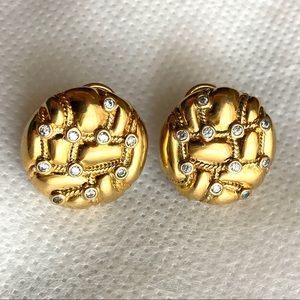 Gold tone Rhinestone Clip Post Earrings